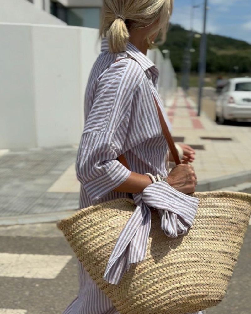 Elegant Striped Shirt Dress