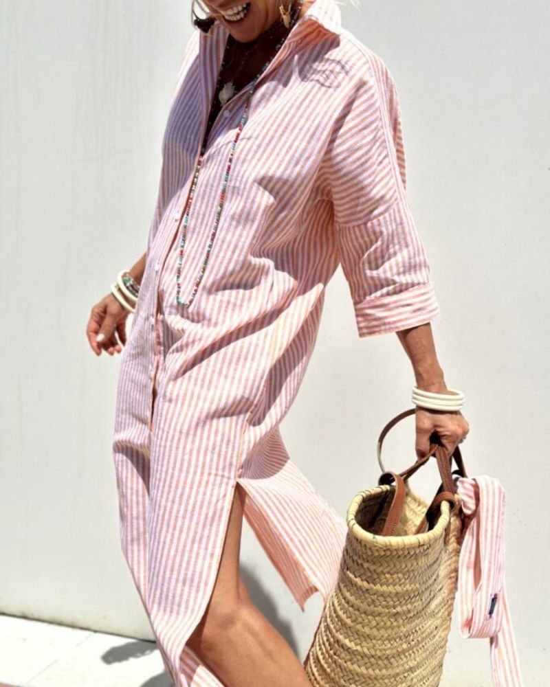 Elegant Striped Shirt Dress