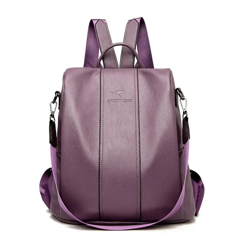 Women's Leather Backpack Made Of Thick And Durable Pu Leather, Soft Carrying Straps, Multiple Zipper Pockets