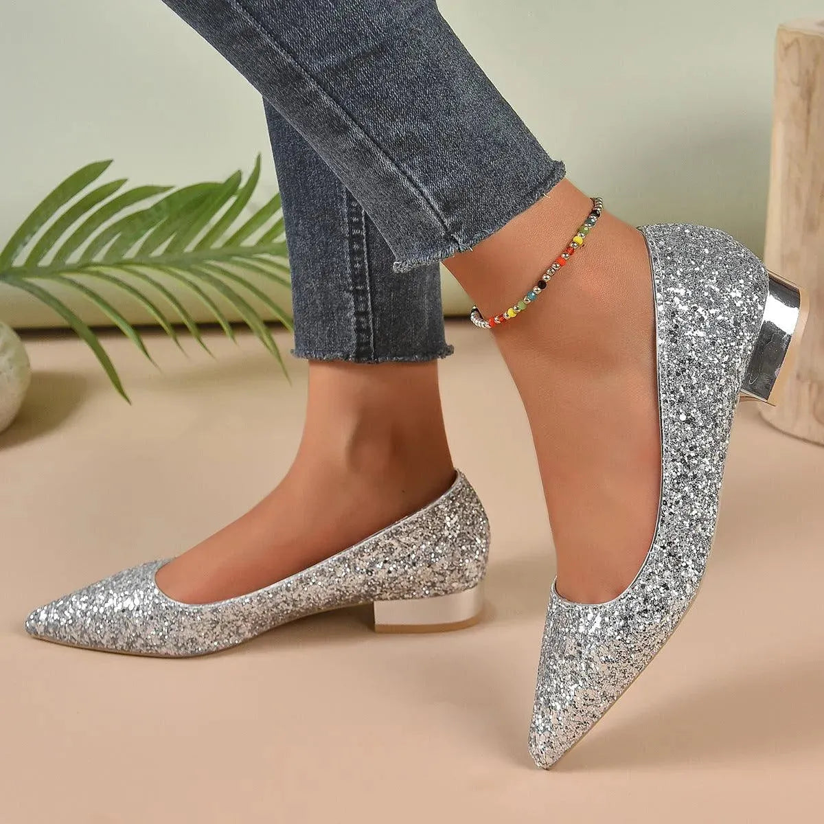 Low heels with crystal sequins