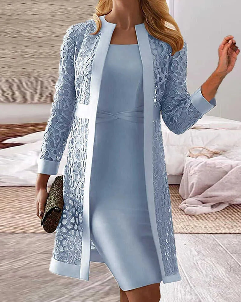 Ladies Lace Cardigan Dress Two-Piece Set