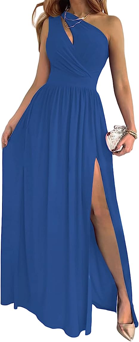 Women's Cocktail Maxi Dress With One-Shoulder High Split Neckline