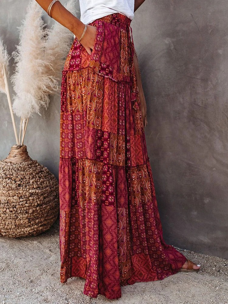 Retro Chic Bohemian Maxi Skirt