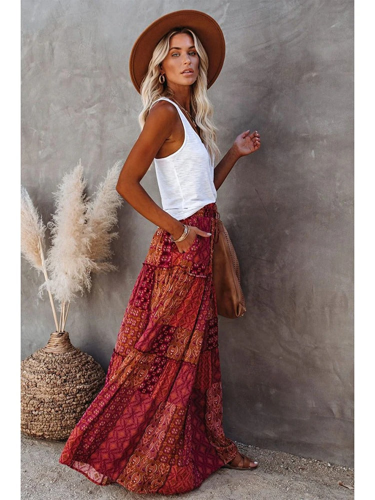 Retro Chic Bohemian Maxi Skirt