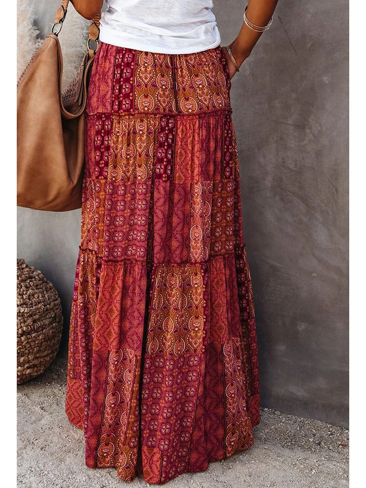 Retro Chic Bohemian Maxi Skirt