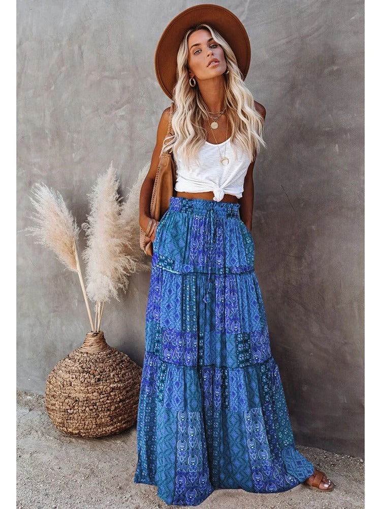 Retro Chic Bohemian Maxi Skirt