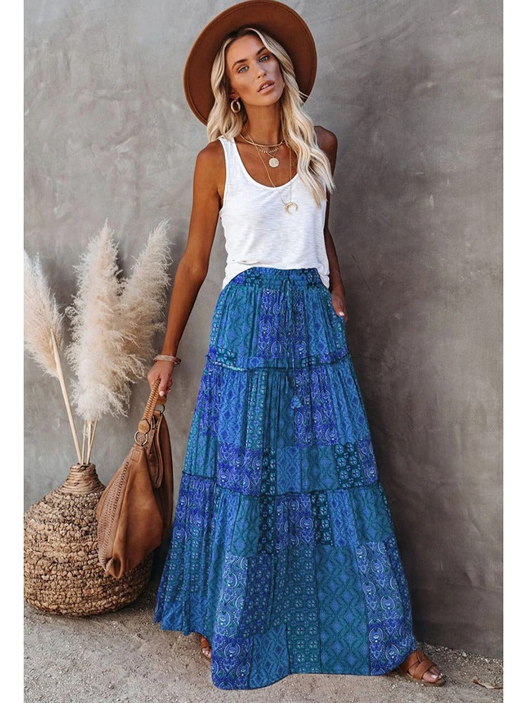 Retro Chic Bohemian Maxi Skirt