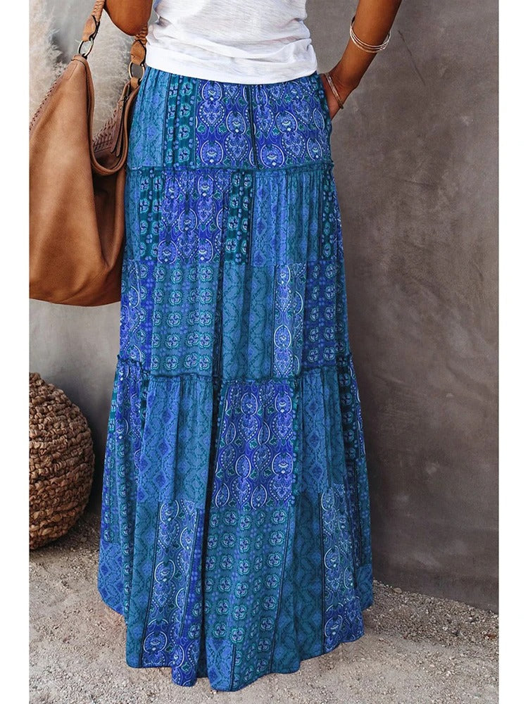 Retro Chic Bohemian Maxi Skirt