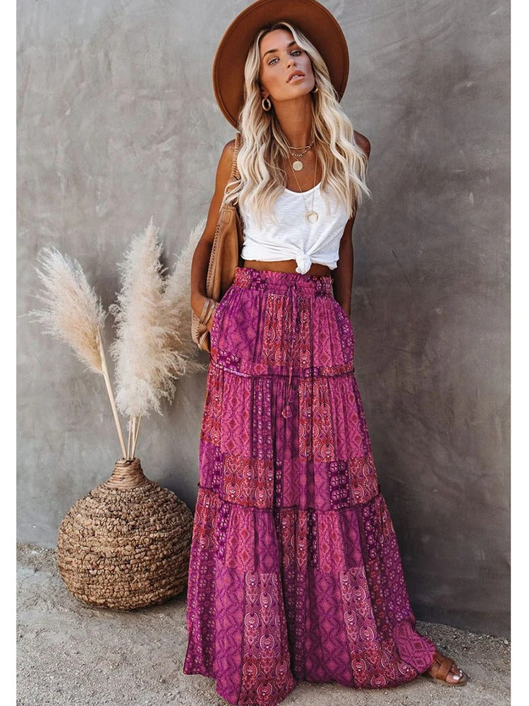 Retro Chic Bohemian Maxi Skirt