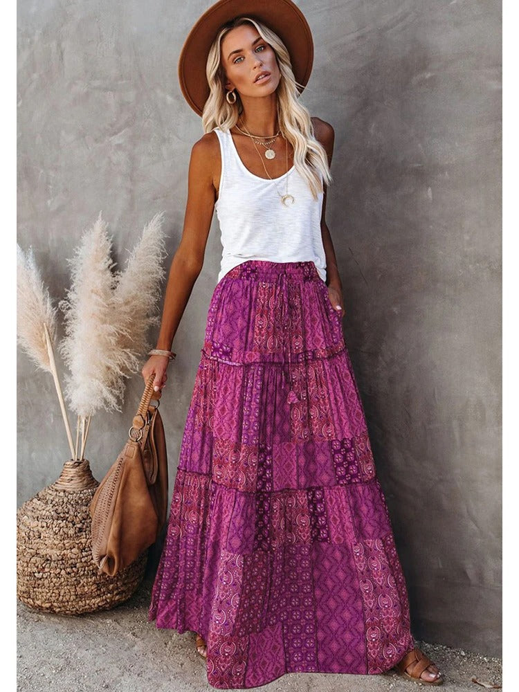 Retro Chic Bohemian Maxi Skirt