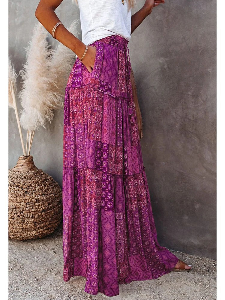 Retro Chic Bohemian Maxi Skirt