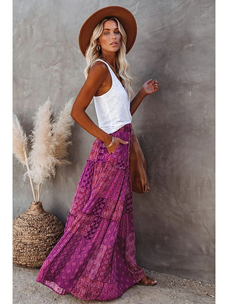 Retro Chic Bohemian Maxi Skirt