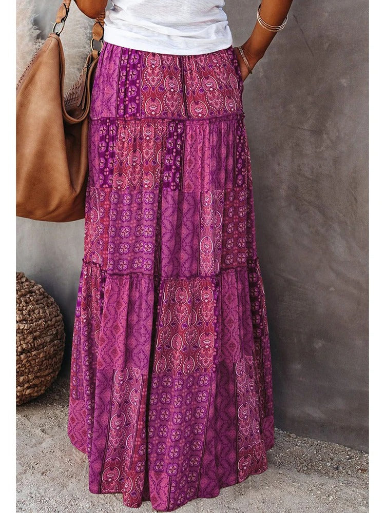 Retro Chic Bohemian Maxi Skirt