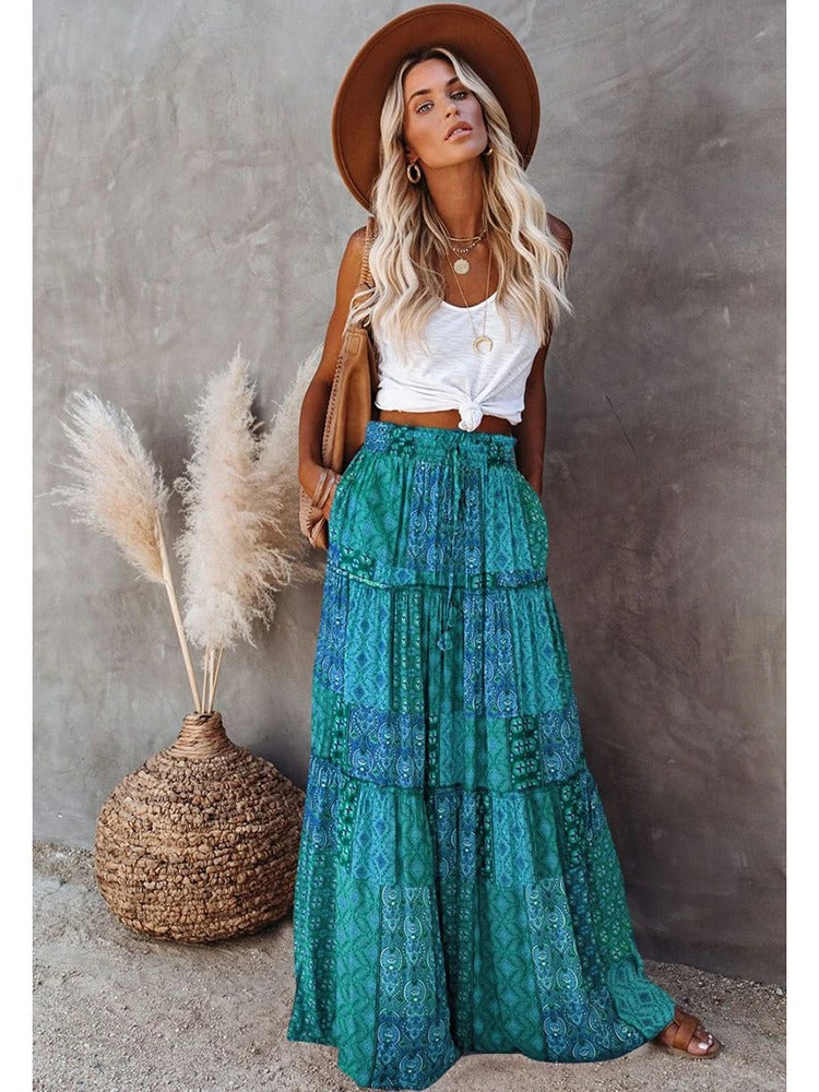 Retro Chic Bohemian Maxi Skirt