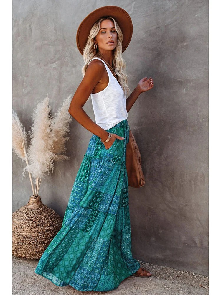 Retro Chic Bohemian Maxi Skirt