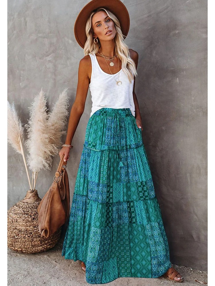 Retro Chic Bohemian Maxi Skirt