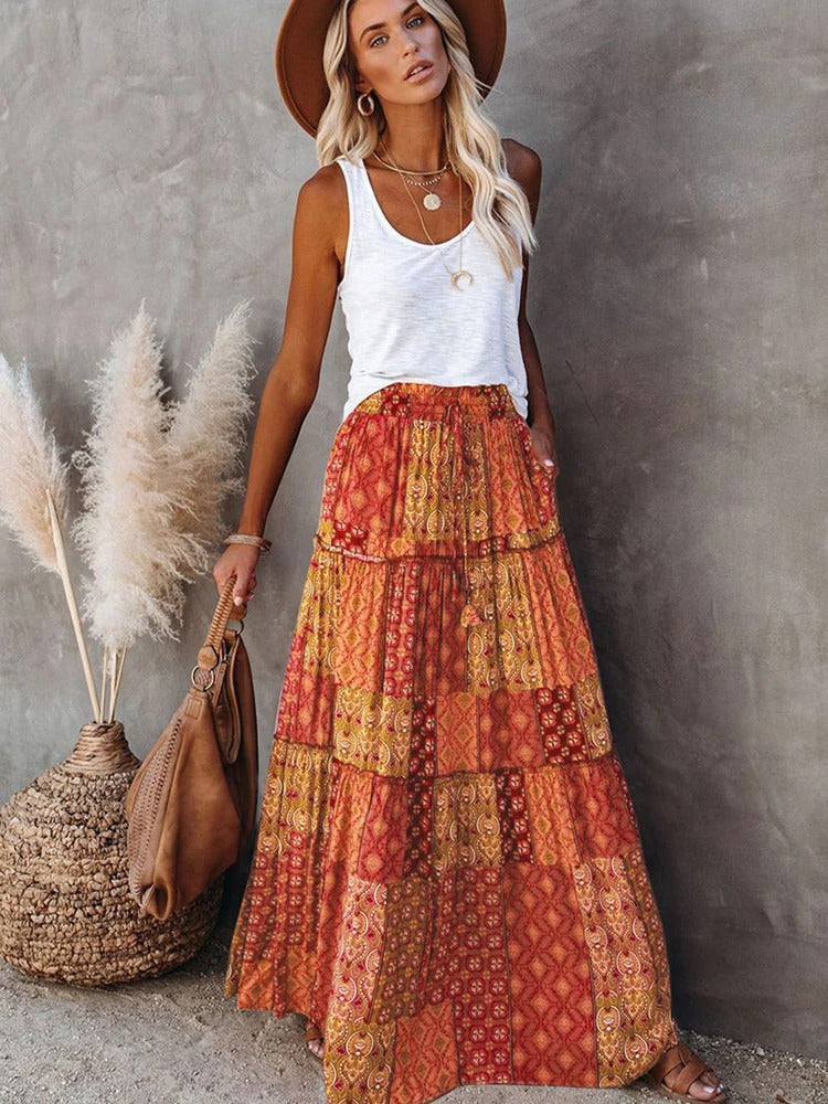 Retro Chic Bohemian Maxi Skirt