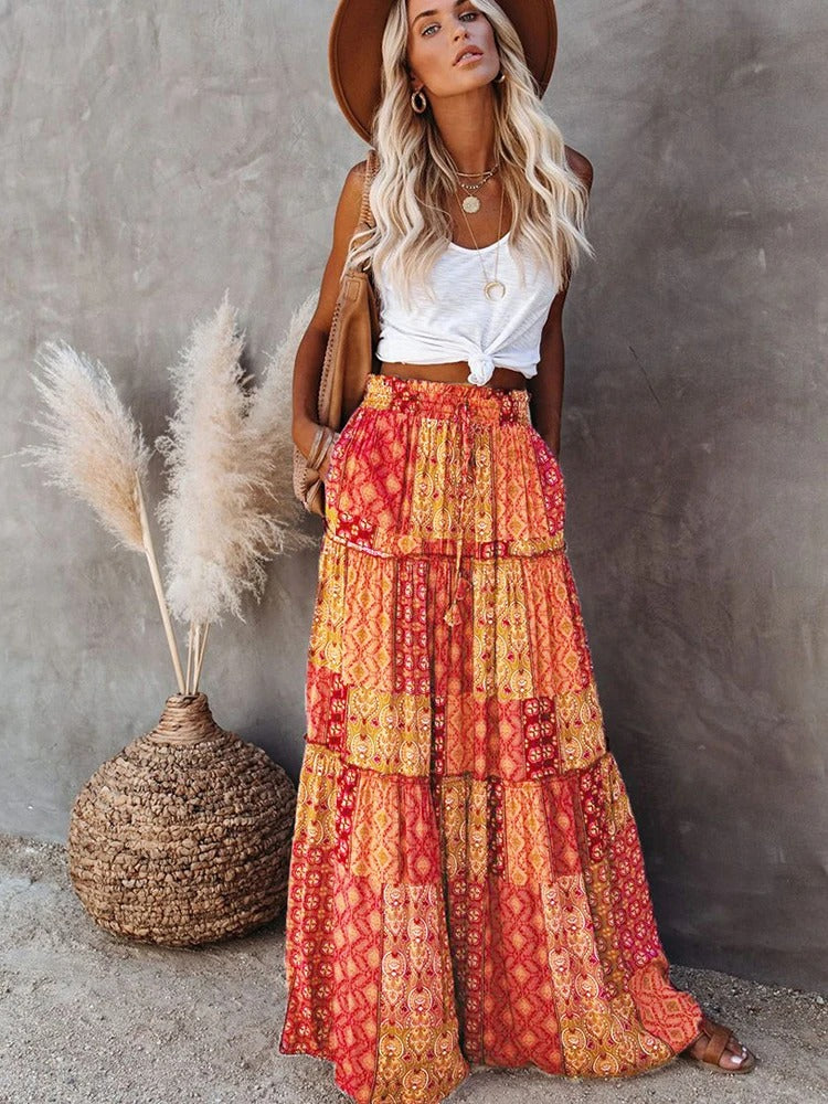 Retro Chic Bohemian Maxi Skirt