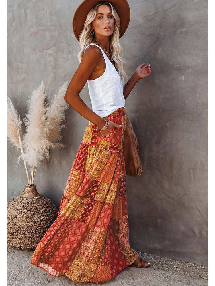Retro Chic Bohemian Maxi Skirt