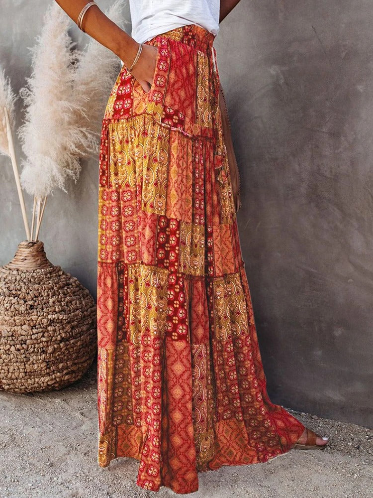 Retro Chic Bohemian Maxi Skirt