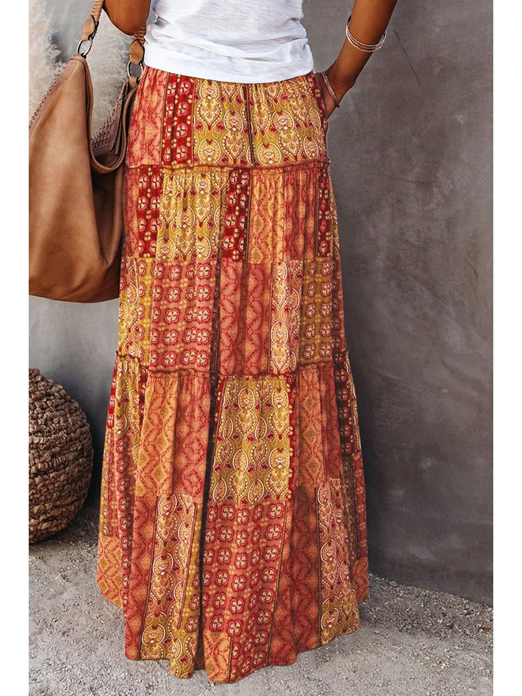 Retro Chic Bohemian Maxi Skirt
