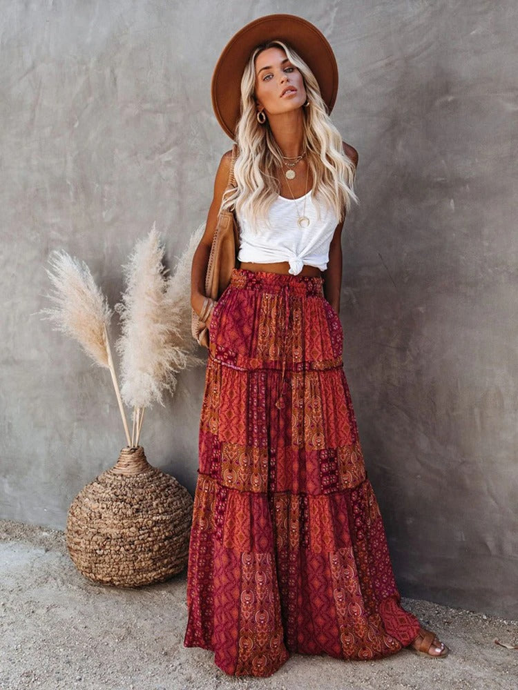Retro Chic Bohemian Maxi Skirt