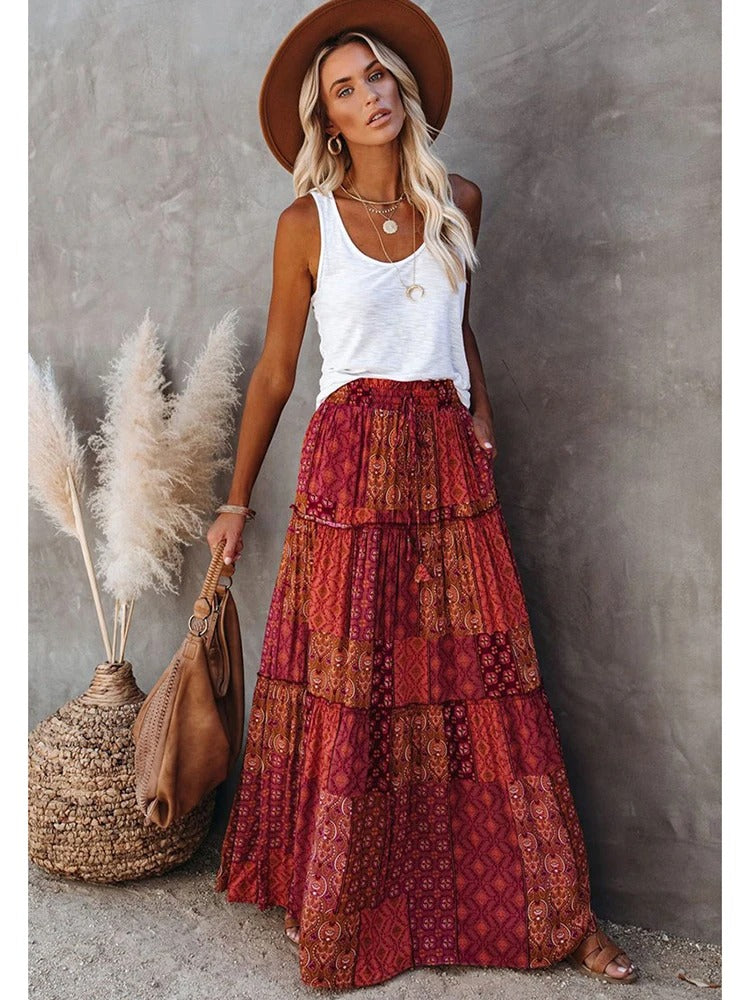 Retro Chic Bohemian Maxi Skirt