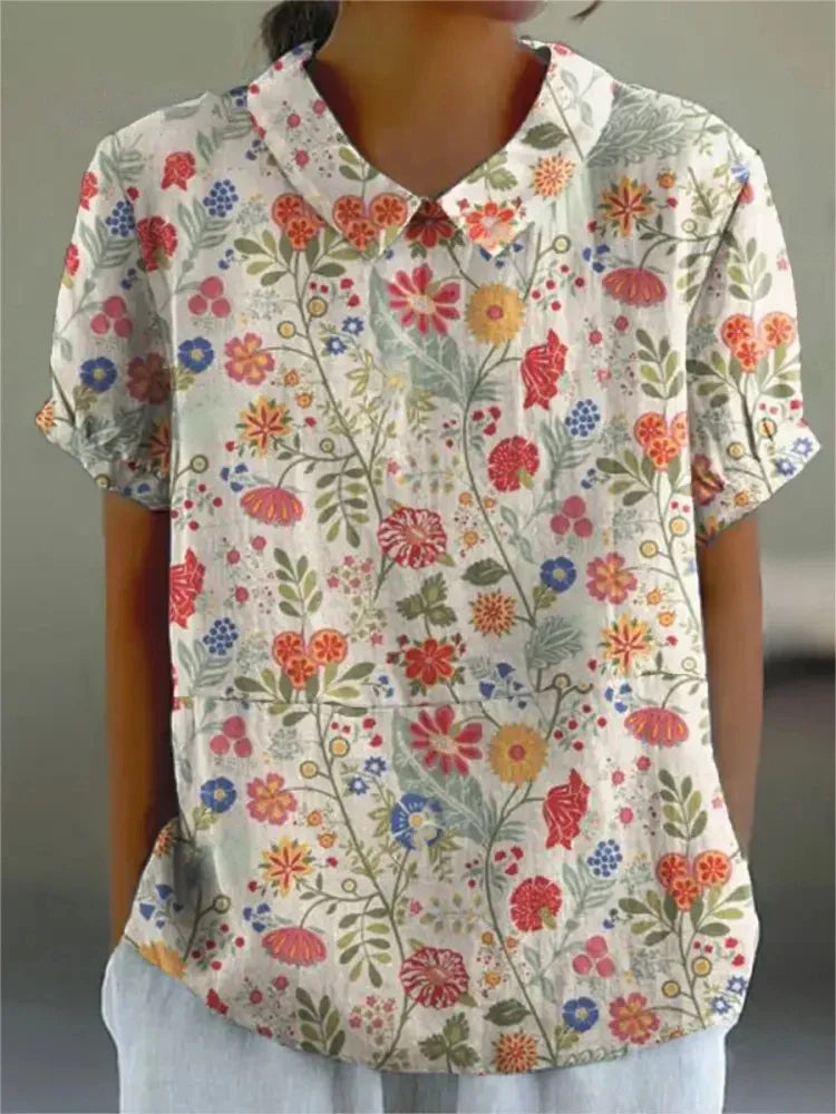 Cotton & Linen Blouse with Floral Print