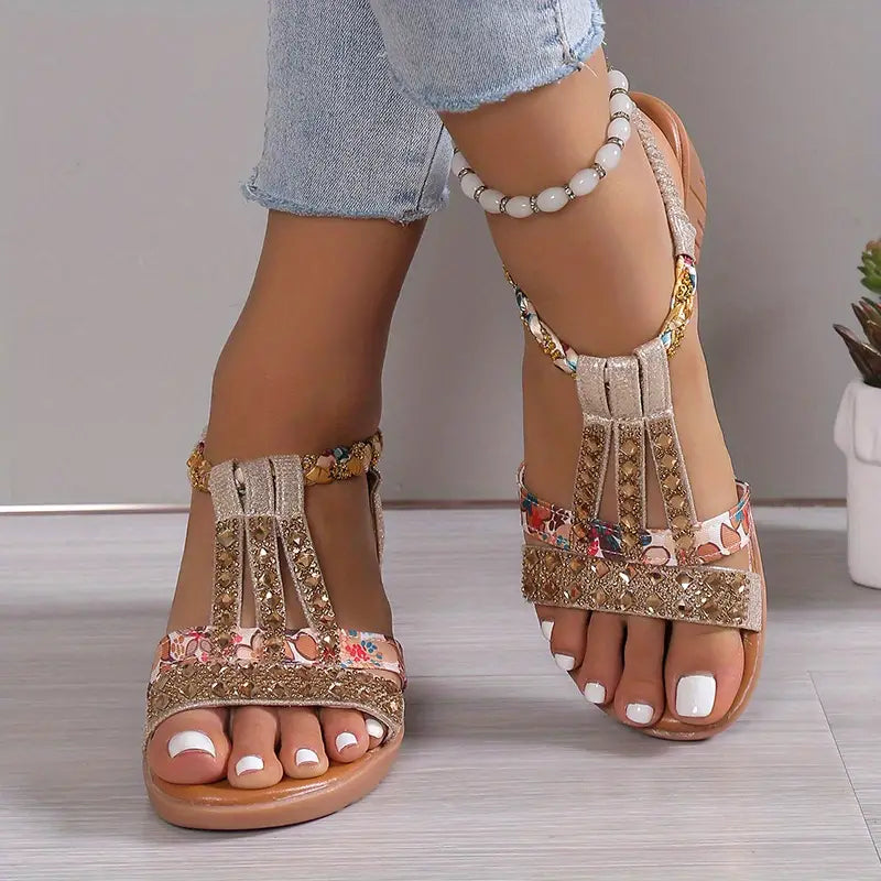 Boho Glam Rhinestone Woven Wedge Sandals [Last Day Raabtt]