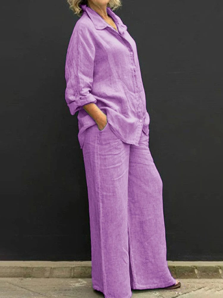 Relaxed Linen Set with Button Placket
