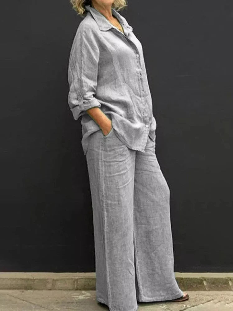 Relaxed Linen Set with Button Placket
