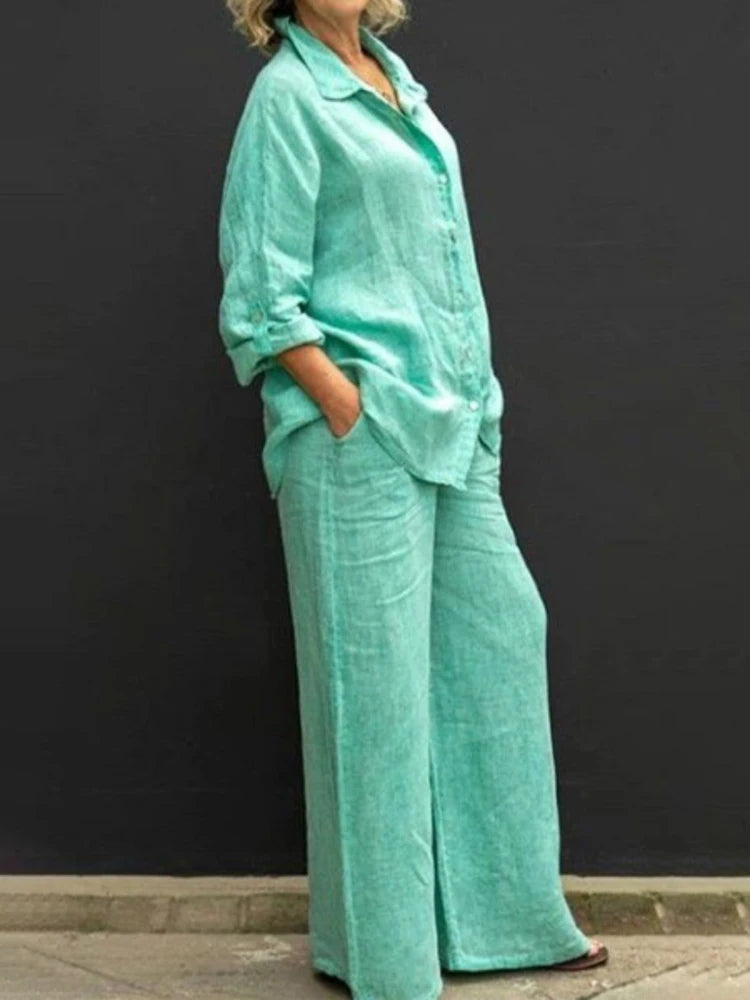 Relaxed Linen Set with Button Placket