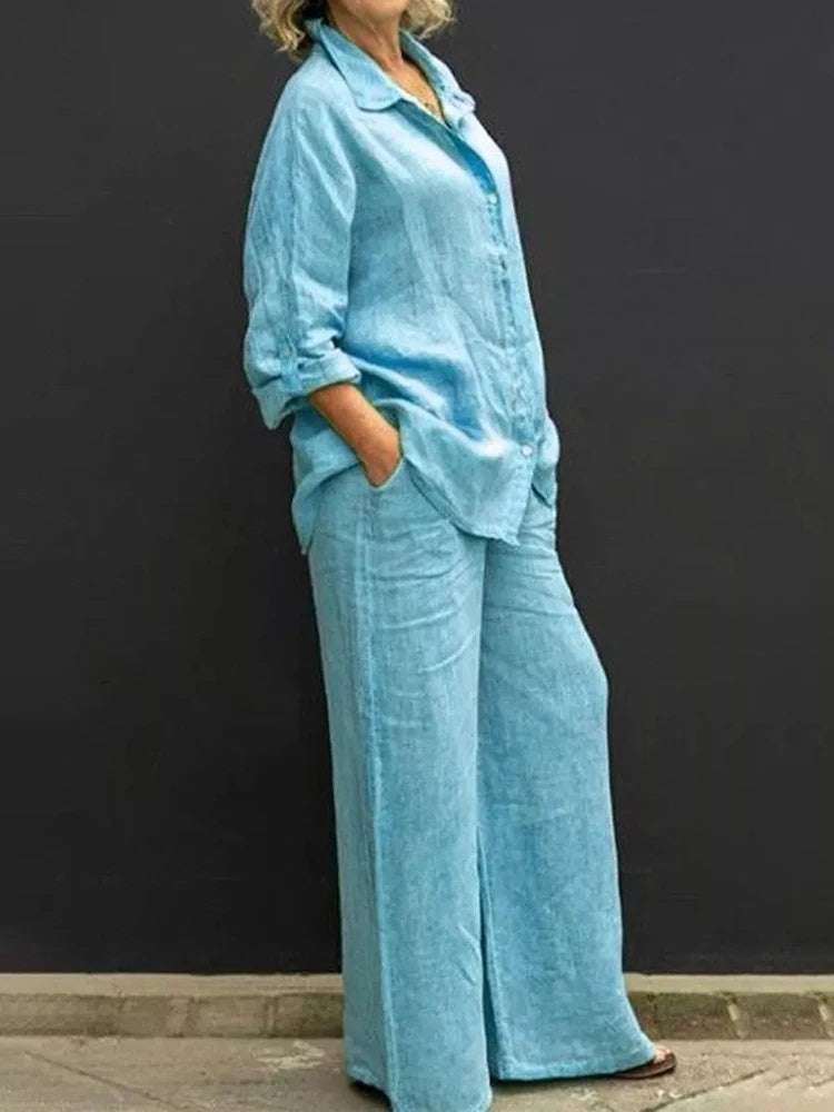 Relaxed Linen Set with Button Placket