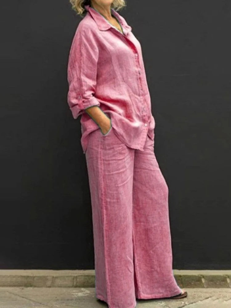 Relaxed Linen Set with Button Placket