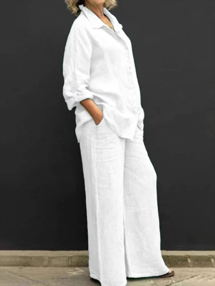 Relaxed Linen Set with Button Placket