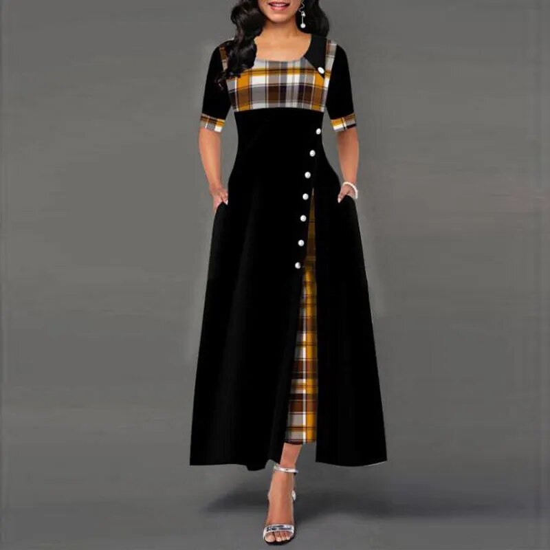 Checked Dress With Half Sleeves