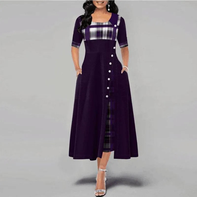 Checked Dress With Half Sleeves