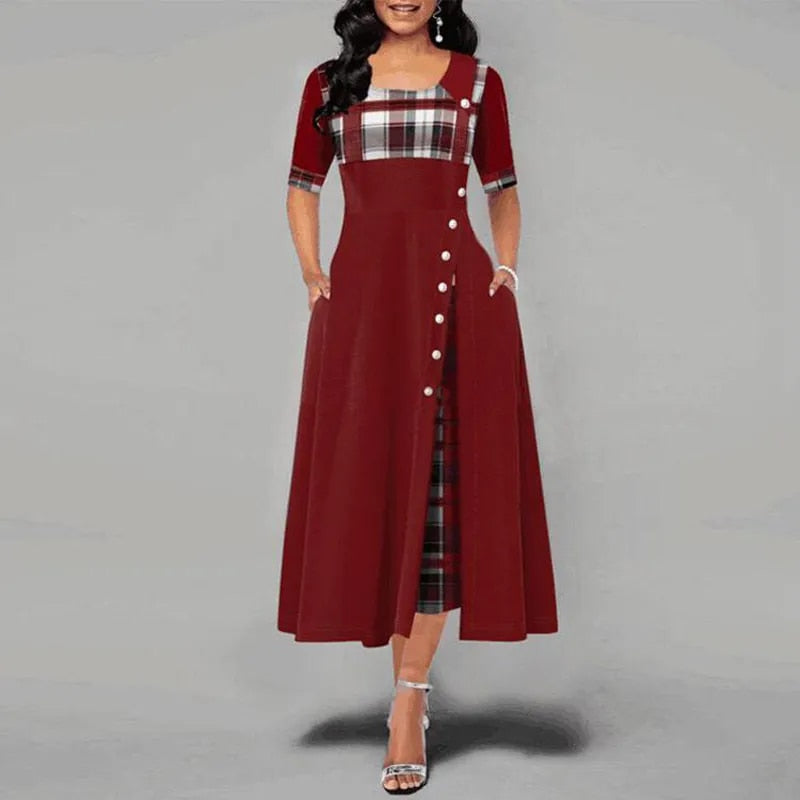 Checked Dress With Half Sleeves