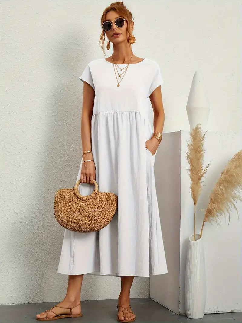 Refined Linen Summer Dress with Practical Pockets