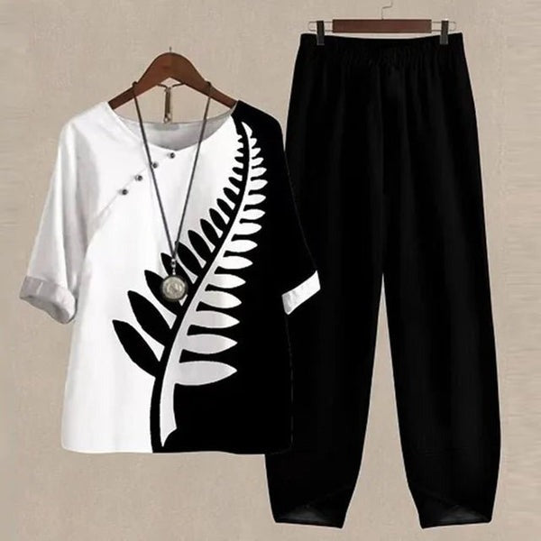 Elegant Two-Piece Set with Butterfly Print for Women