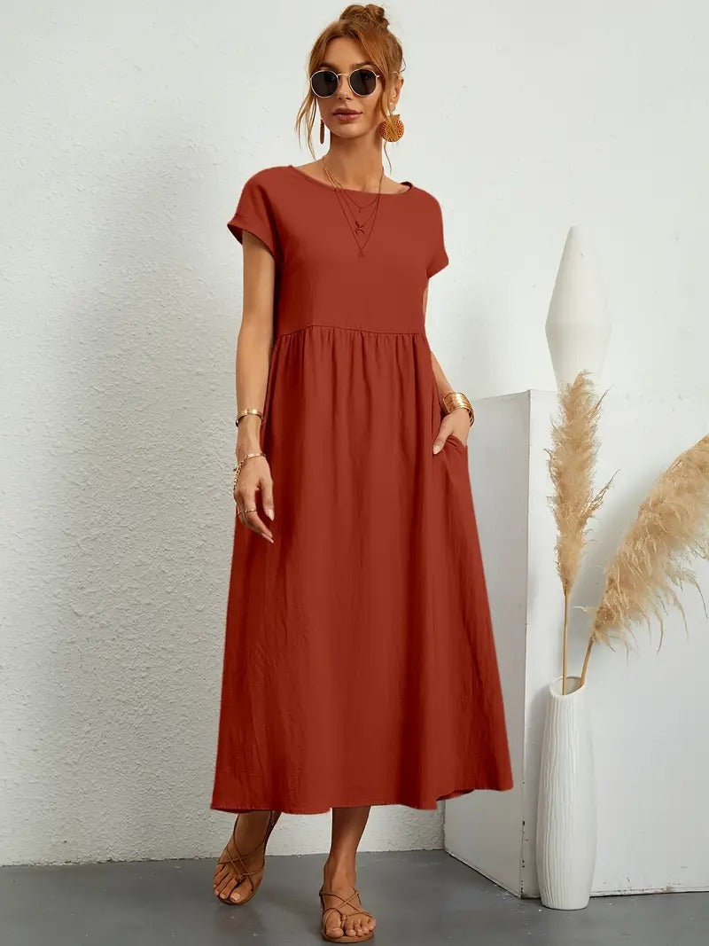 Refined Linen Summer Dress with Practical Pockets