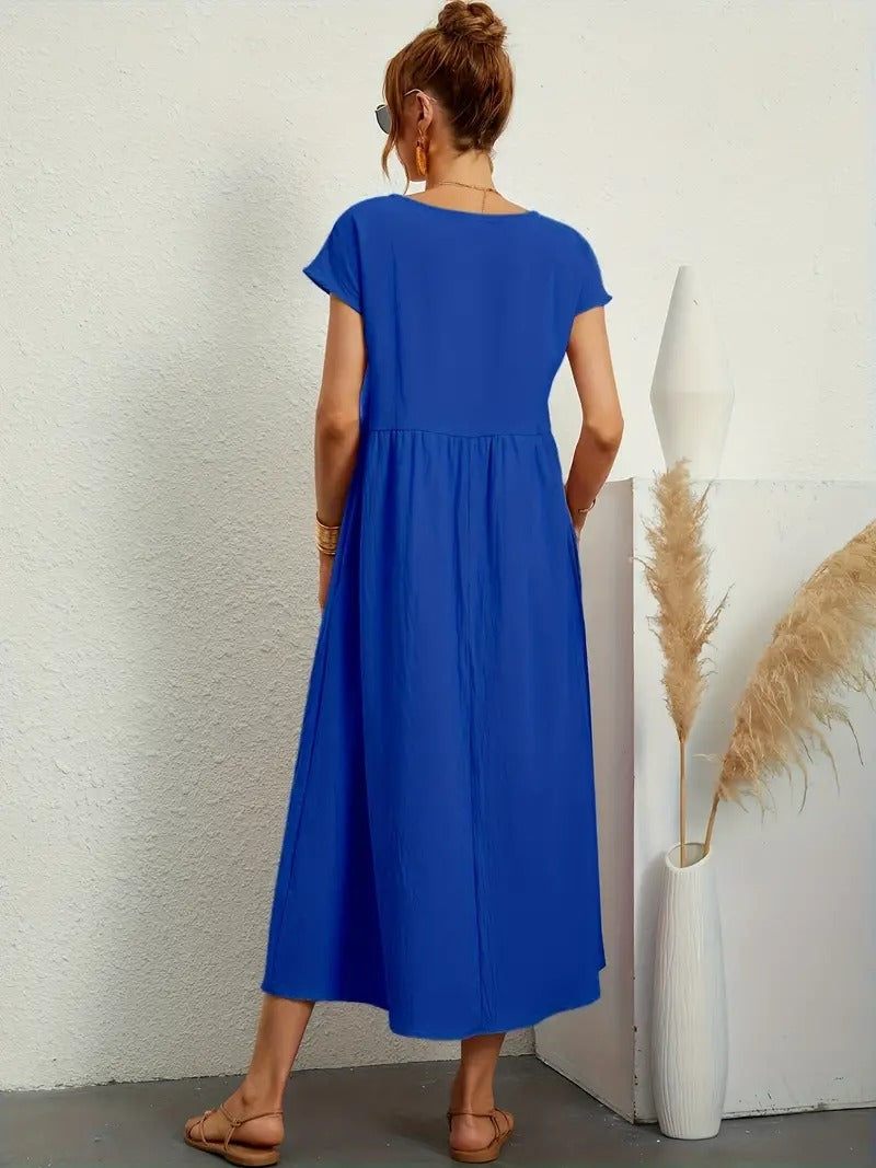 Refined Linen Summer Dress with Practical Pockets