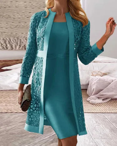 Ladies Lace Cardigan Dress Two-Piece Set