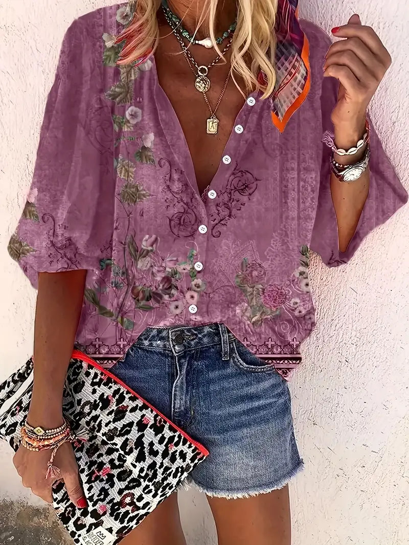 Lysse | Blouse with floral pattern and button placket