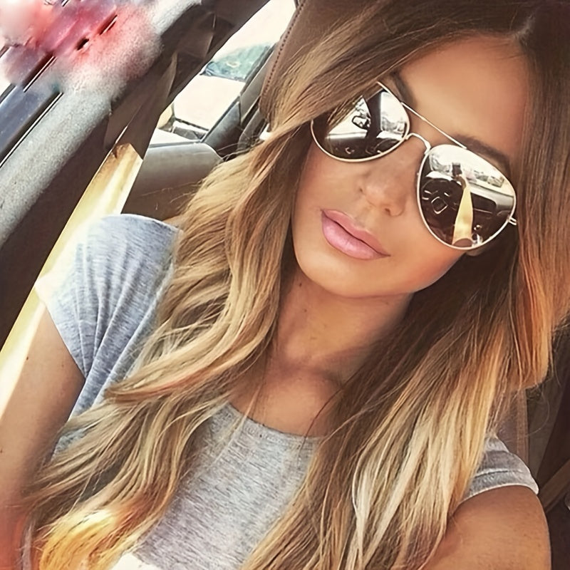 Classic Aviator Sunglasses with Golden Frame for Women