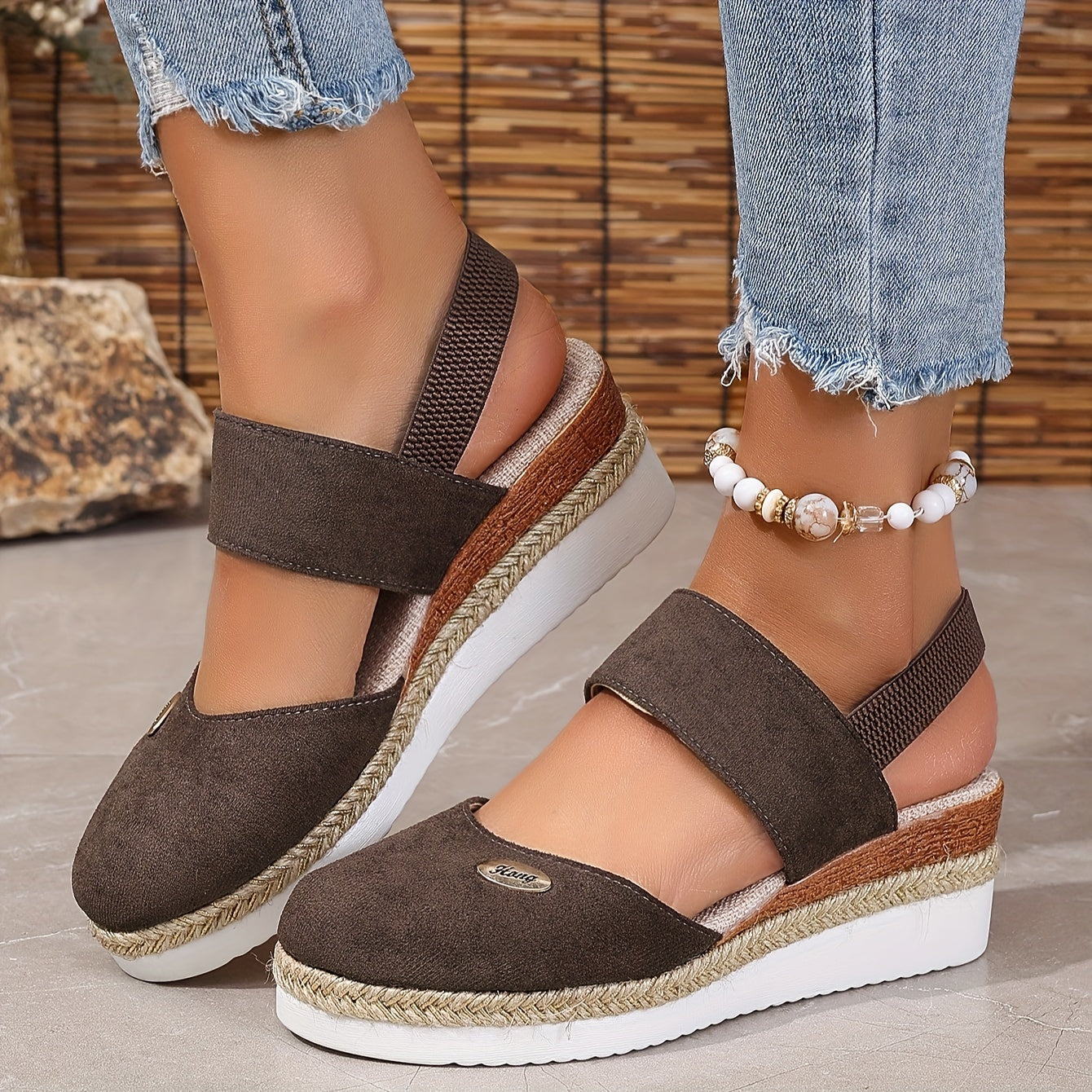 Women's Platform Sandals: Non-slip, Closed Toe, Elastic Strap