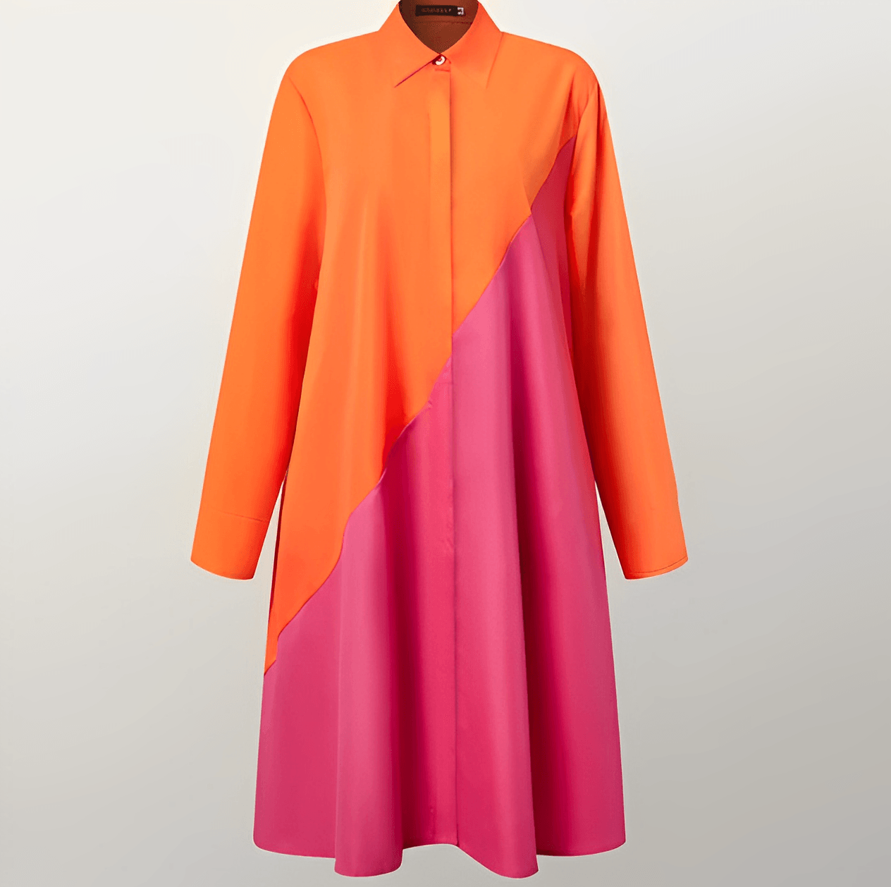 Shirt Dress With Lapel Collar & Three-Quarter Sleeves