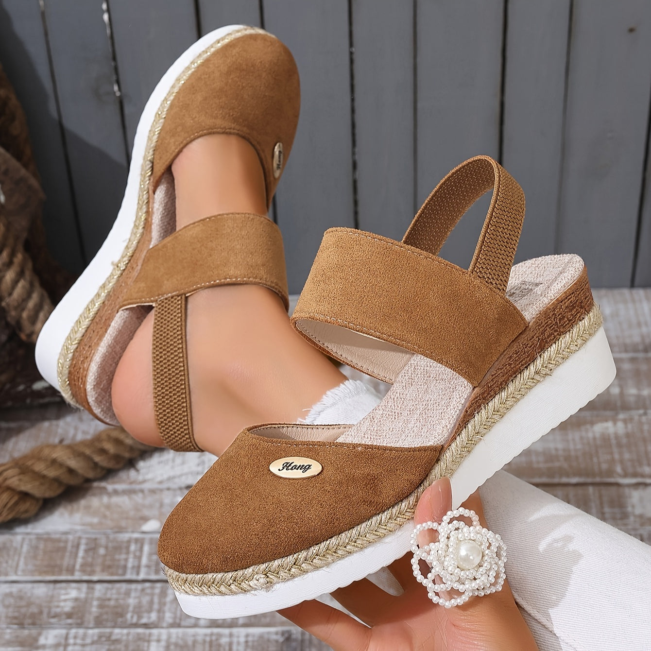 Women's Platform Sandals: Non-slip, Closed Toe, Elastic Strap