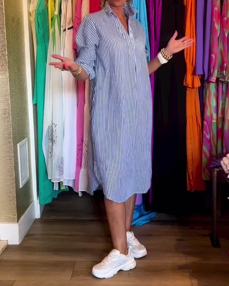 Striped Shirt Dress In Casual Fit