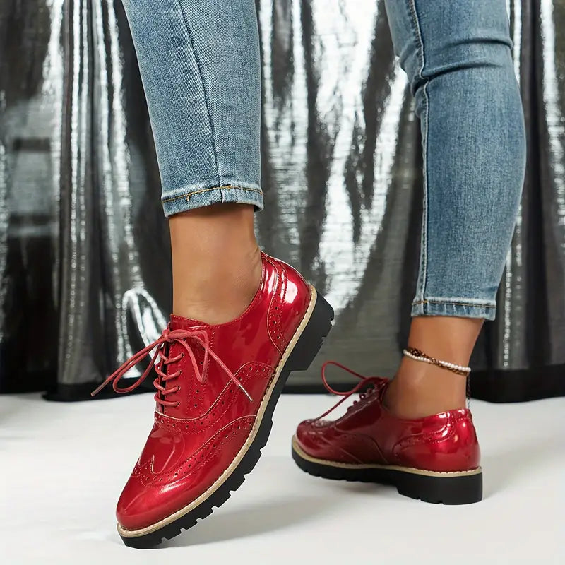 Patent Leather Oxford Style Shoes With Chunky Sole For Women